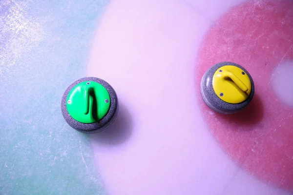 Colorful Curling Stones Ice Home Background Copy Space — 스톡 사진