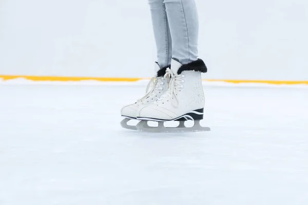 Woman Ice Skating Rink Close Bottom View — Stock Photo, Image