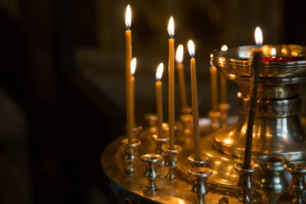 Fond Bougies Dans Église Orthodoxe Chrétienne — Photo