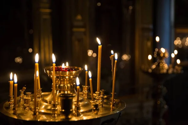 Sfondo Candele Nella Chiesa Ortodossa Cristiana — Foto Stock