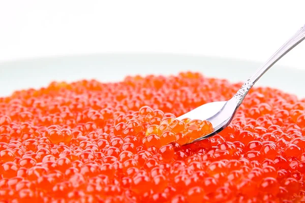 Cuchara Insertada Caviar Rojo Cerrar Con Espacio Para Copiar — Foto de Stock