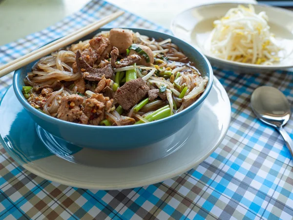 Thai food Noodle name is Ayutthaya Boat Noodle,Famous food in Thailand,Include Thin rice noodles Pork ball Pig liver and Vegetable