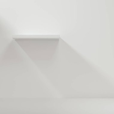 Boş odada beyaz boş küp raf, 3 boyutlu görüntüleme.