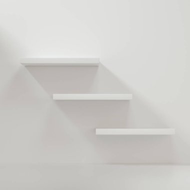 Boş odada beyaz boş küp raf, 3 boyutlu görüntüleme.