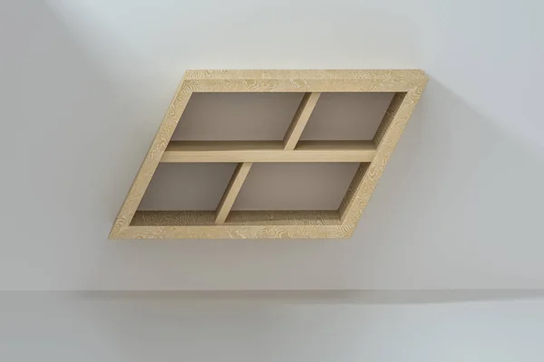 Estante vacío del cubo de madera en la habitación vacía, representación 3d . —  Fotos de Stock