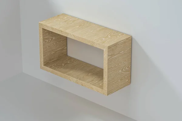 Empty wooden cube shelf in the empty room, 3d rendering. — ストック写真