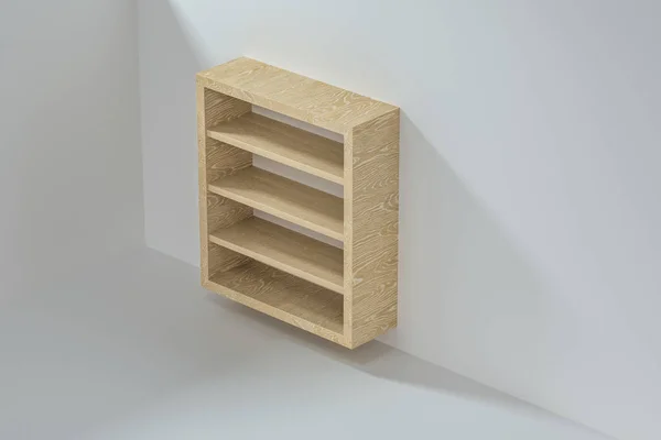 Lege houten kubus plank in de lege kamer, 3d rendering. — Stockfoto