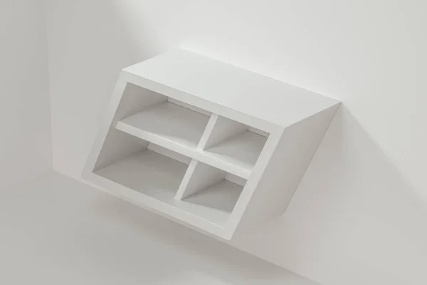 Etagère cubique vide blanche dans la pièce vide, rendu 3d . — Photo