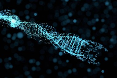 DNA parçacıkları ve dağınık parlayan çizgiler, 3 boyutlu oluşturma.
