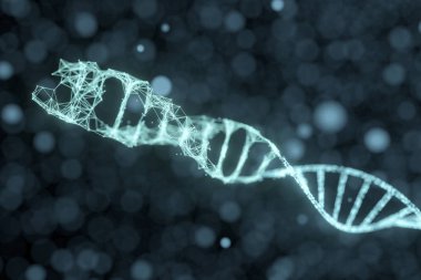 DNA parçacıkları ve dağınık parlayan çizgiler, 3 boyutlu oluşturma.