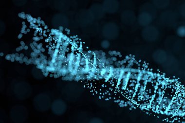 DNA parçacıkları ve dağınık parlayan çizgiler, 3 boyutlu oluşturma.