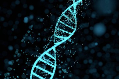 DNA parçacıkları ve dağınık parlayan çizgiler, 3 boyutlu oluşturma.