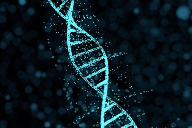 DNA parçacıkları ve dağınık parlayan çizgiler, 3 boyutlu oluşturma.