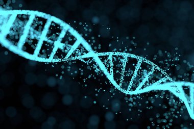 DNA parçacıkları ve dağınık parlayan çizgiler, 3 boyutlu oluşturma.