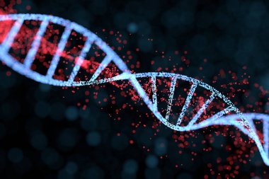 DNA parçacıkları ve dağınık parlayan çizgiler, 3 boyutlu oluşturma.