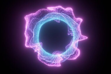 Parlayan ve akan parçacıklar koyu arkaplan, 3d görüntüleme.