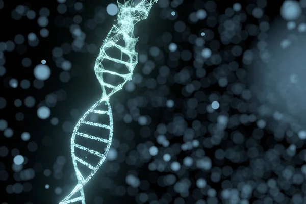 DNA 입자와 확산된 발광 라인 , 3D 렌더링. — 스톡 사진