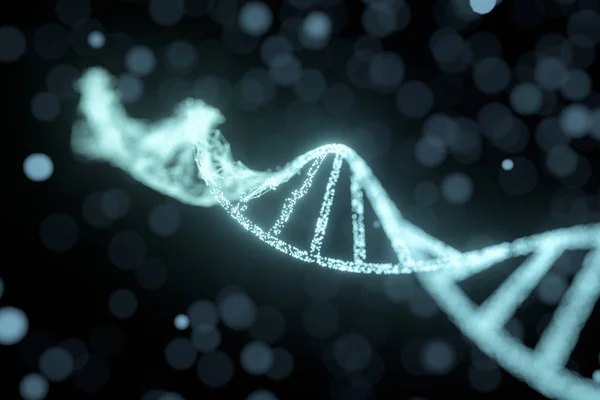 Частинки ДНК і розсіяні світяться лінії, 3d рендеринг . — стокове фото