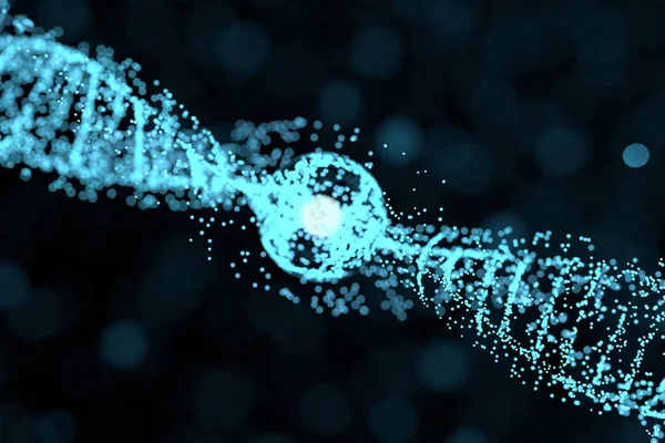 DNA particles and diffused glowing lines, 3d rendering. — Stock Photo, Image