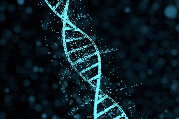 Particules d'ADN et lignes lumineuses diffusées, rendu 3d . — Photo