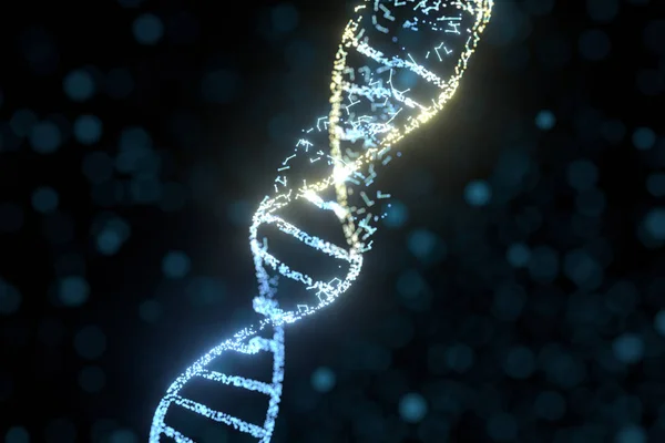 Dna deeltjes en diffuus gloeiende lijnen, 3d rendering. — Stockfoto