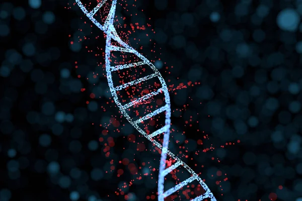 Dna-Partikel und diffuse glühende Linien, 3D-Rendering. — Stockfoto