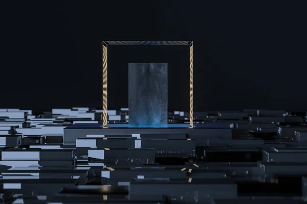 ガラス素材の青と金のキューブ、 3Dレンダリング. — ストック写真