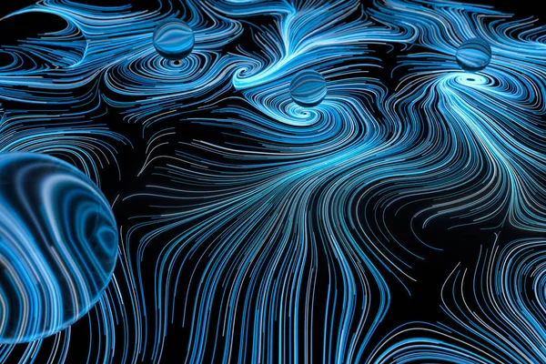 垂直線のパターン、光る粒子の道、 3Dレンダリング. — ストック写真