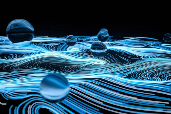 Vortikalt linjemönster, glödande partikelspår, 3D-rendering. — Stockfoto
