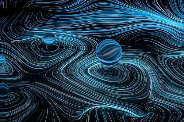 垂直線のパターン、光る粒子の道、 3Dレンダリング. — ストック写真