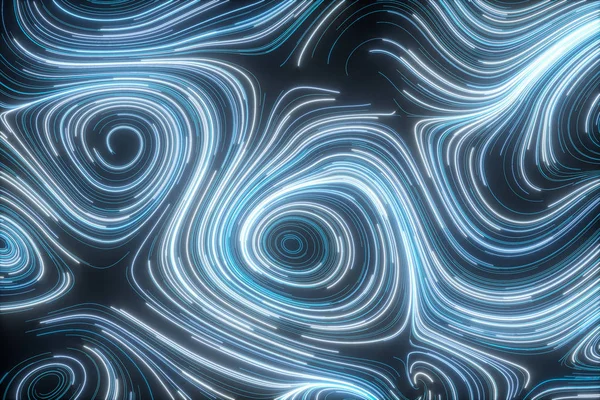 Vorticale lijn patroon, gloeiende deeltjes paden, 3d rendering. — Stockfoto