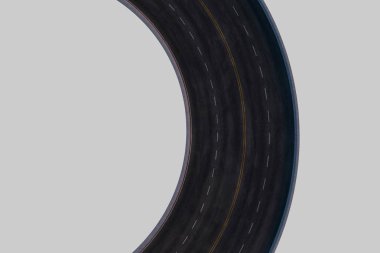 Beyaz arkaplanlı boş asfalt yolu, 3d oluşturma.