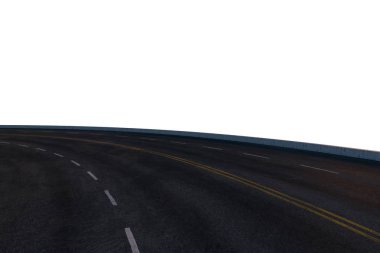 Beyaz arkaplanlı boş asfalt yolu, 3d oluşturma.