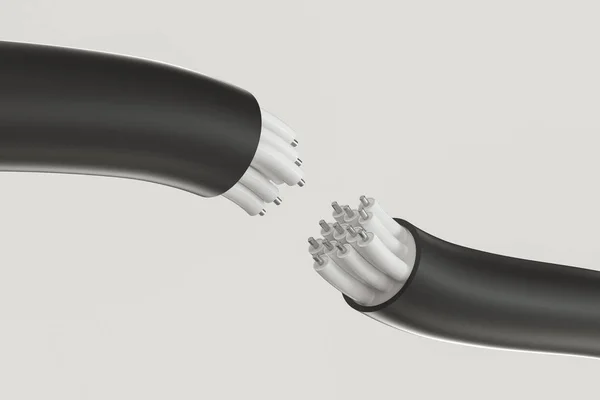 Cable con núcleo extendido, producto de conexión electrónica, renderizado 3D . — Foto de Stock