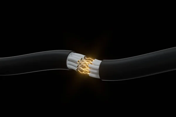 Cable con núcleo extendido, producto de conexión electrónica, con renderizado 3d efecto relámpago . —  Fotos de Stock