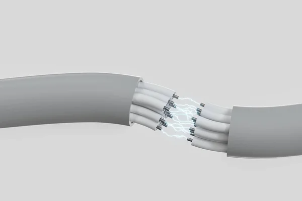 Kabel mit verlängertem Kern, elektronisches Verbindungsprodukt, mit Blitzeffekt 3D-Rendering. — Stockfoto