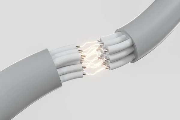 Cable con núcleo extendido, producto de conexión electrónica, con renderizado 3d efecto relámpago . —  Fotos de Stock