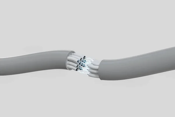 Cable with extended core, electronic connection product, with lightning effect 3d rendering.