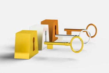 Anahtar arkaplanlı anahtar deliği, 3d oluşturma.