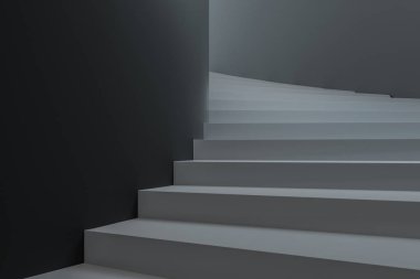 Yuvarlak merdiven, kavramsal arka plan, 3D görüntüleme.