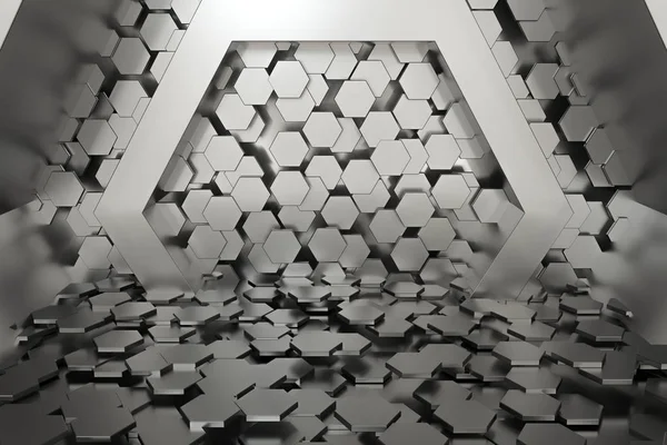 Шестиугольный туннель с кубиками шестиугольника, 3D рендеринг . — стоковое фото