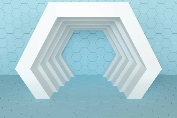 Hexagonal tunnel utrymme med sexkantiga kuber, 3D-rendering. — Stockfoto