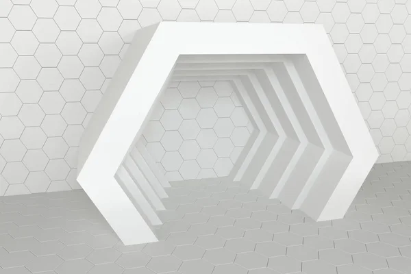 Kuusikulmainen tunneli tilaa kuusikulmio kuutiot, 3d renderöinti . — kuvapankkivalokuva
