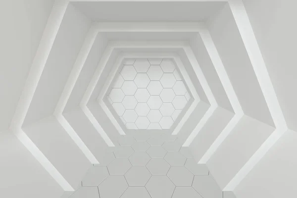 Hexagonális alagút tér hatszögletű kockákkal, 3D-s kiolvasztás. — Stock Fotó