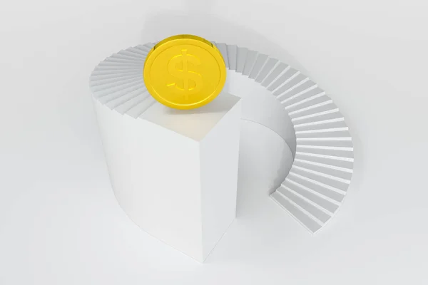 Rundtreppe, mit Goldmünze auf der obersten Plattform, 3D-Rendering. — Stockfoto