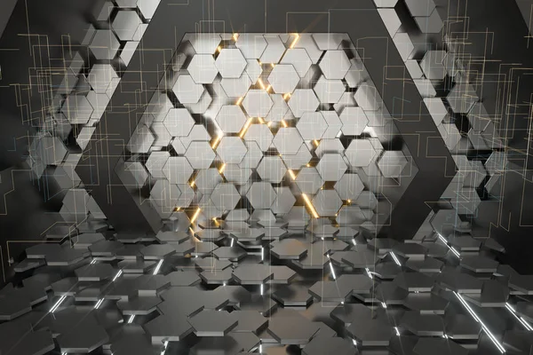 Spațiu tunel hexagonal cu cuburi hexagonale, redare 3D . Fotografie de stoc