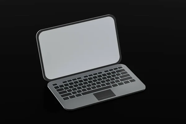 Laptop con sfondo nero, concetto tecnologico, rendering 3d . — Foto Stock