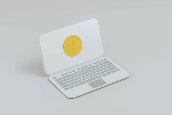 Laptop com fundo branco, conceito tecnológico, renderização 3d . — Fotografia de Stock