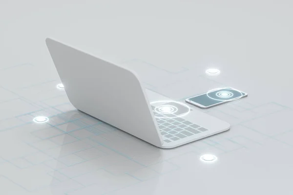 Laptop og telefon med hvit bakgrunn, teknologisk konsept, 3d rendering . – stockfoto