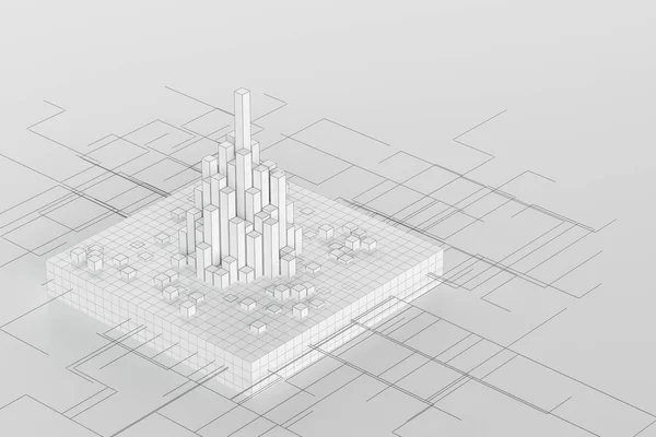 Cubos e linhas com fundo branco, renderização 3d . — Fotografia de Stock